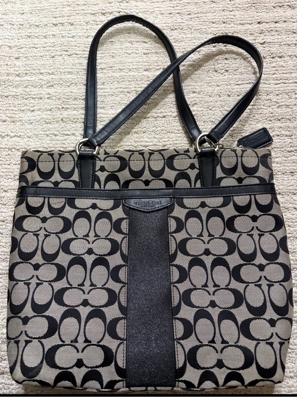 Coach Black Tote with Leather Trim